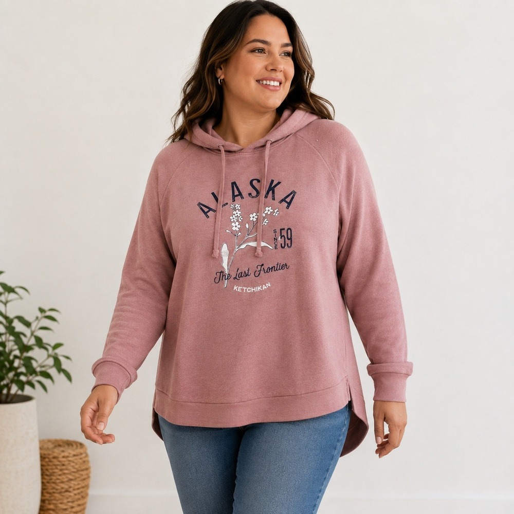 MV Sport Hoodie Alaska  Womens XL Pink Mauve Fleece Pullover Graphic Sweatshirt